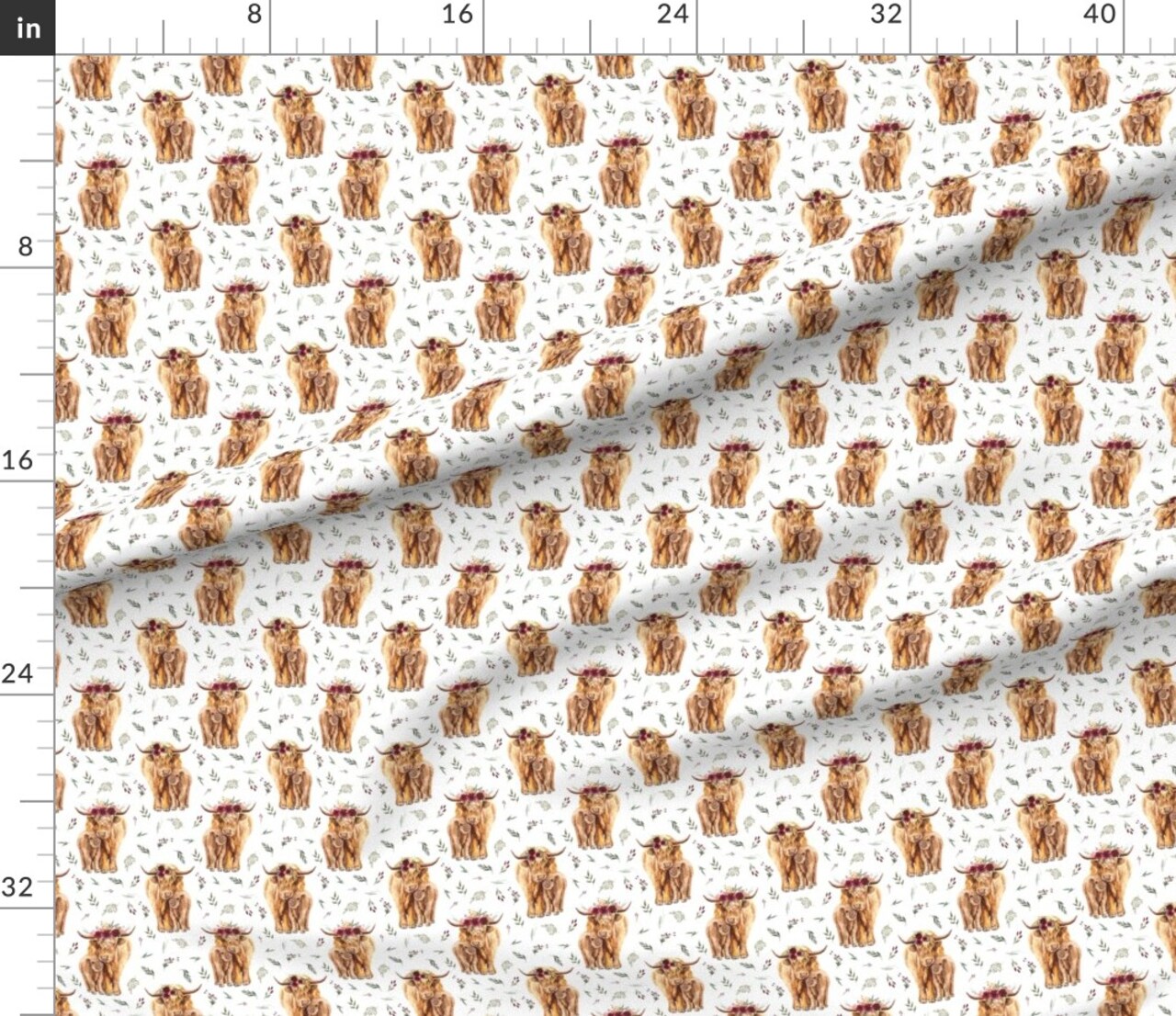 Various Fabrics by the Yard or Fat Quarter Highland Cows Leaves Maroon Floral Calf Cattle Cow Custom Printed Fabric by Spoonflower